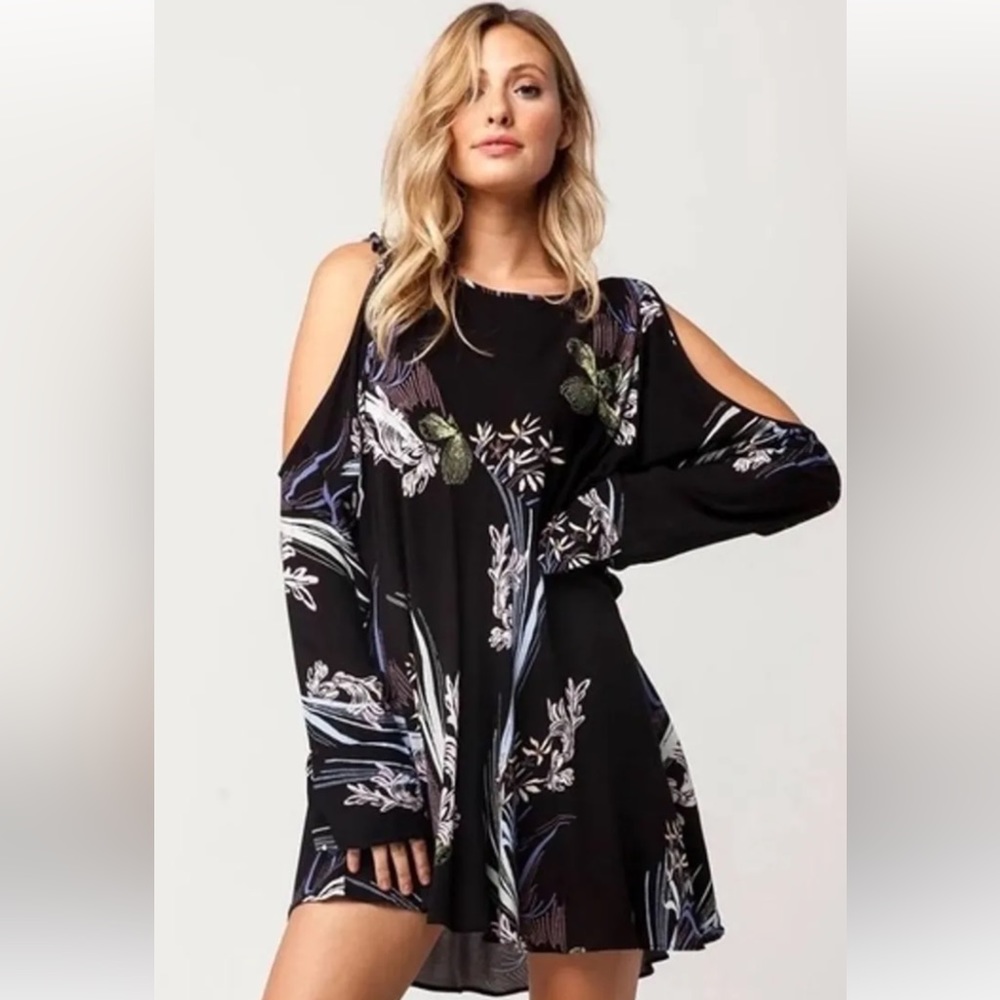 Free People Clear Skies Black Floral Tunic